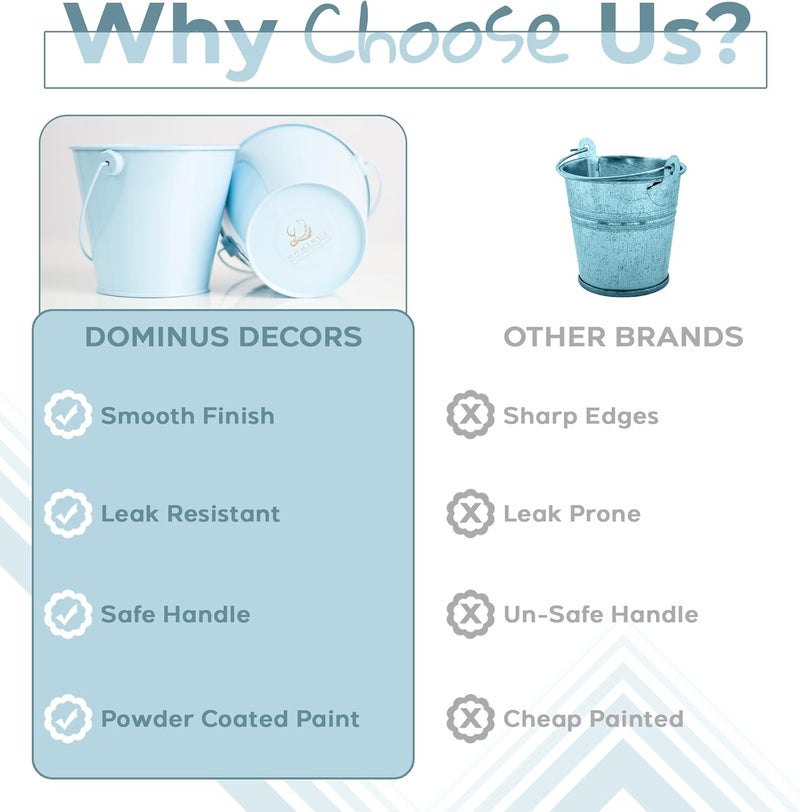 Dominus Decors Small Metal Buckets with Handles - Rust Resistant Leak-Proof Mini Tin Buckets for Classroom, Party Favors, Organization, Weddings, Gardening - Set of 6, Sky Blue - Image 3